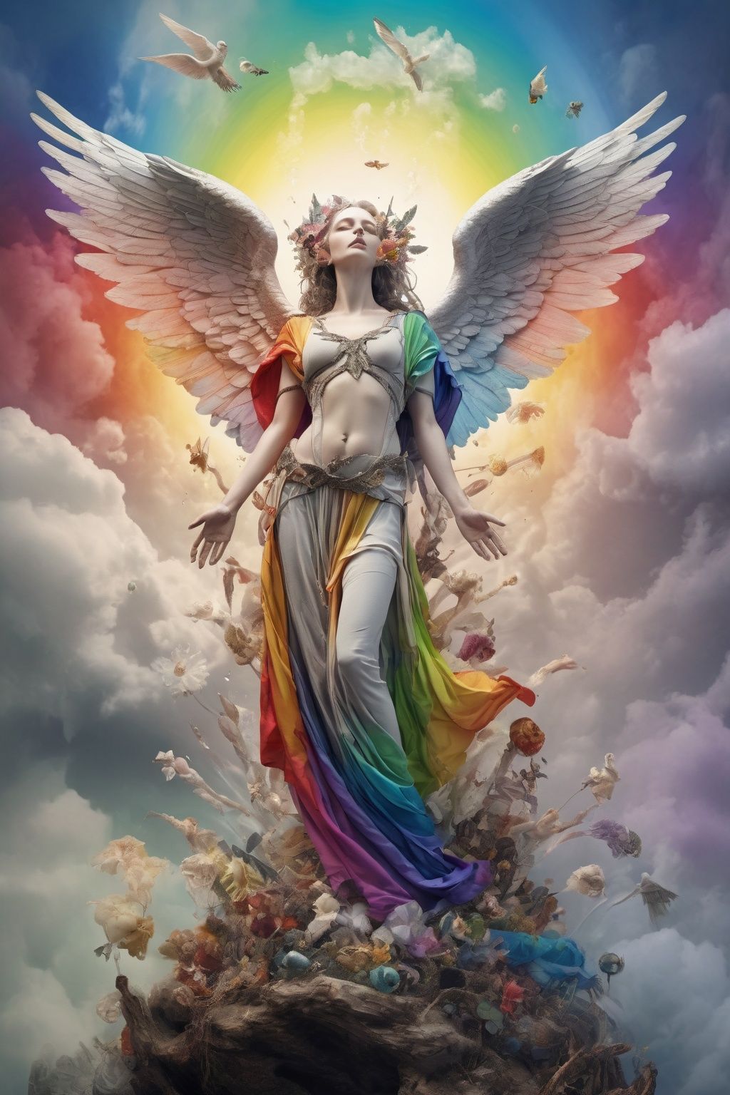 (Temperance in heaven, life and eternity, rainbow:1.4). (Full body shot:1.2),intricate,dark fantasy,ultra detailed,surrealism,weird,expression art,grand scale,epic,zoomed out,wide angle,perfect hands.,Xxmix_Catecat,