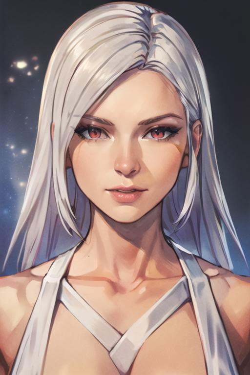 Photo of gorgeous woman with half red half white hair in the style of stefan kostic,  realistic,  half body shot on Tensor...