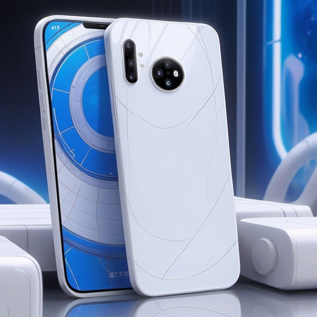 Product display,A mobile phone,huan, no humans,space,wujie,blue and white porcelain,Cyberpunk Fantasy