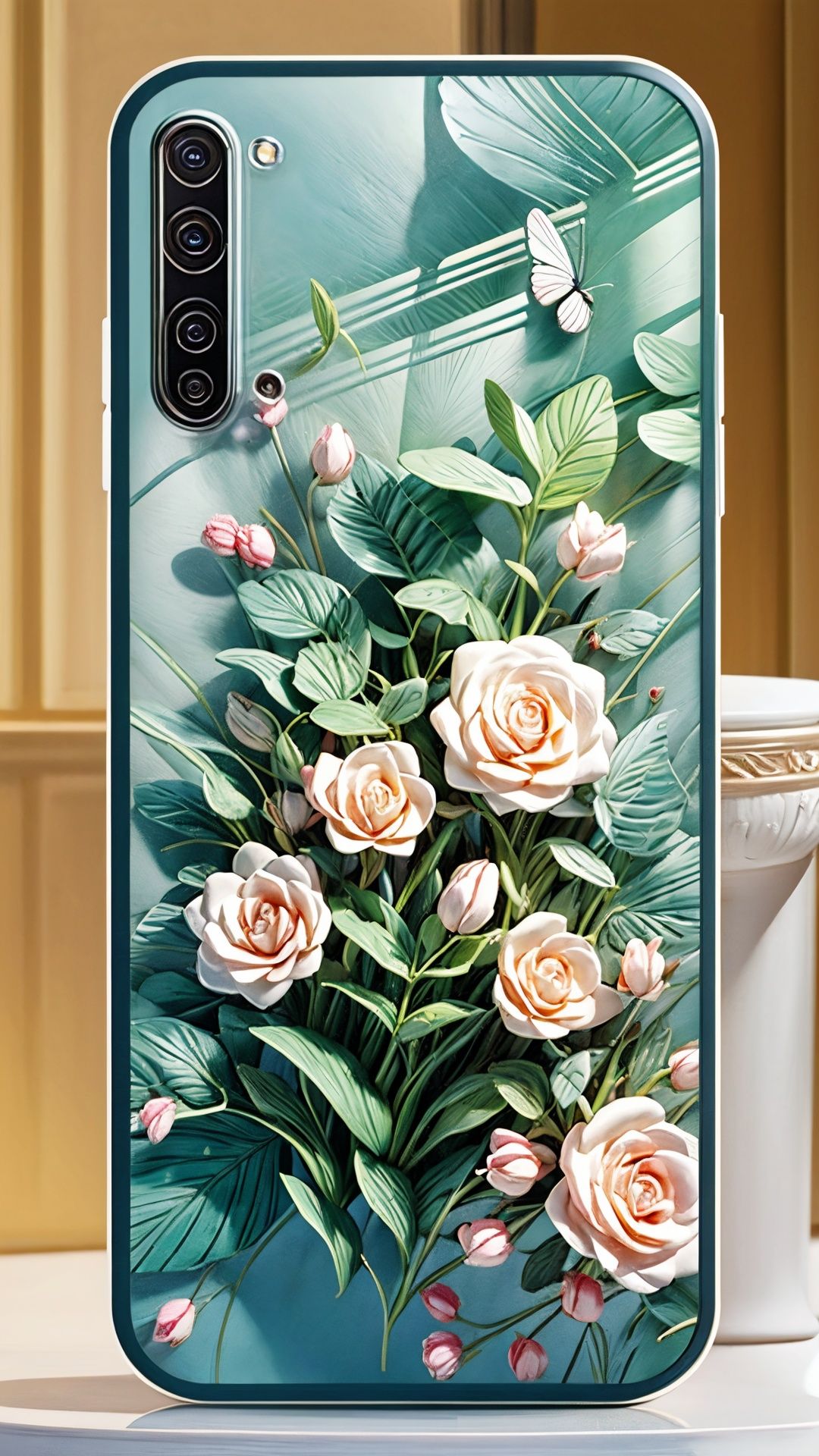 Phone case,3D stereoscopic,depth of fields,Many camellias are depicted on the surface,Colorful butterflies,Daofa Rune