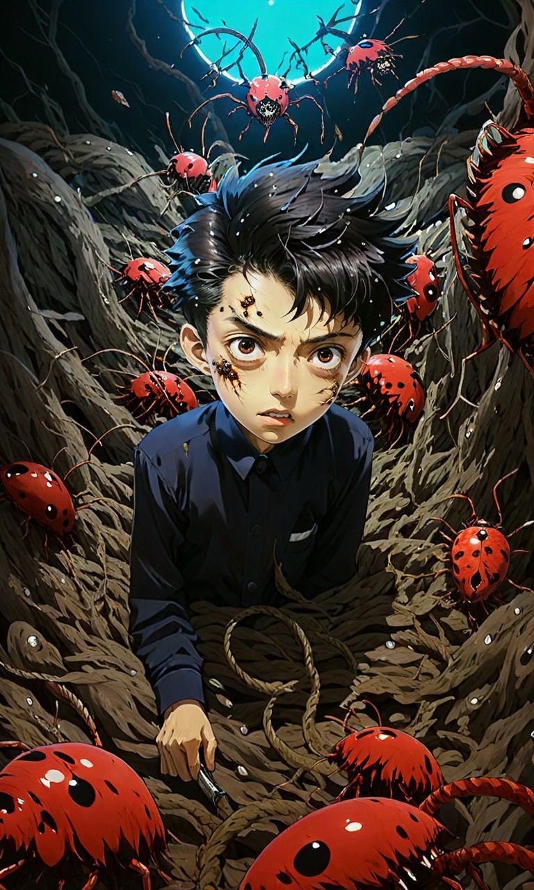 anime artwork guaidan,Unimaginable transformation,Insects emerging from orifices,Rotting flesh and swarming larvae,Twisted and horrifying scene,<lora:guaidan:1>, . anime style, key visual, vibrant, studio anime,  highly detailed