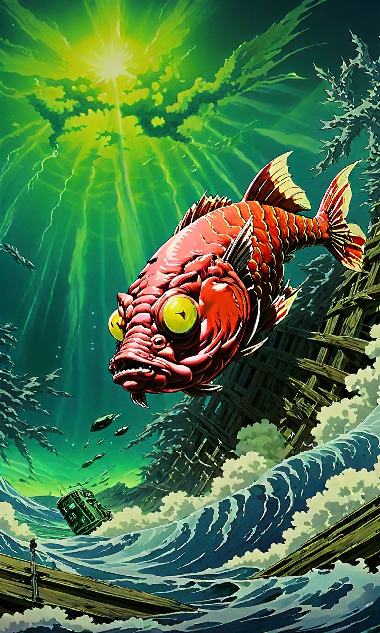 anime artwork guaidan,<lora:guaidan:1>, mutant fish, nuclear pollution, variations, sea monster,  . anime style, key visual, vibrant, studio anime,  highly detailed