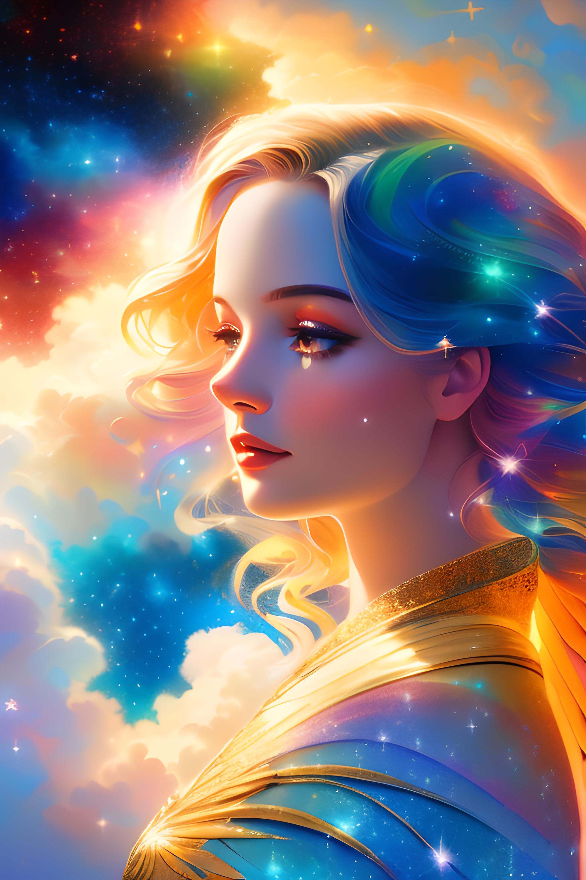 a photorealistic photo of a graceful female angel clothed in glittering,  perfect wings,  symmetrical wings on Tensor.Art