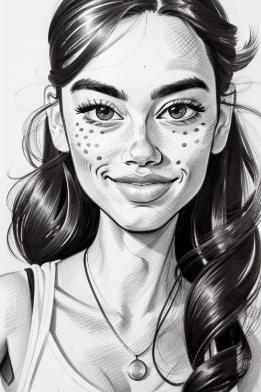 a woman portrait,  caricature,  ink drawing on Tensor.Art