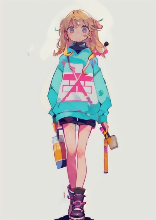 1girl, <lora:clearstyle:0.9>,clearstyle,pink background, walking, blonde hair,