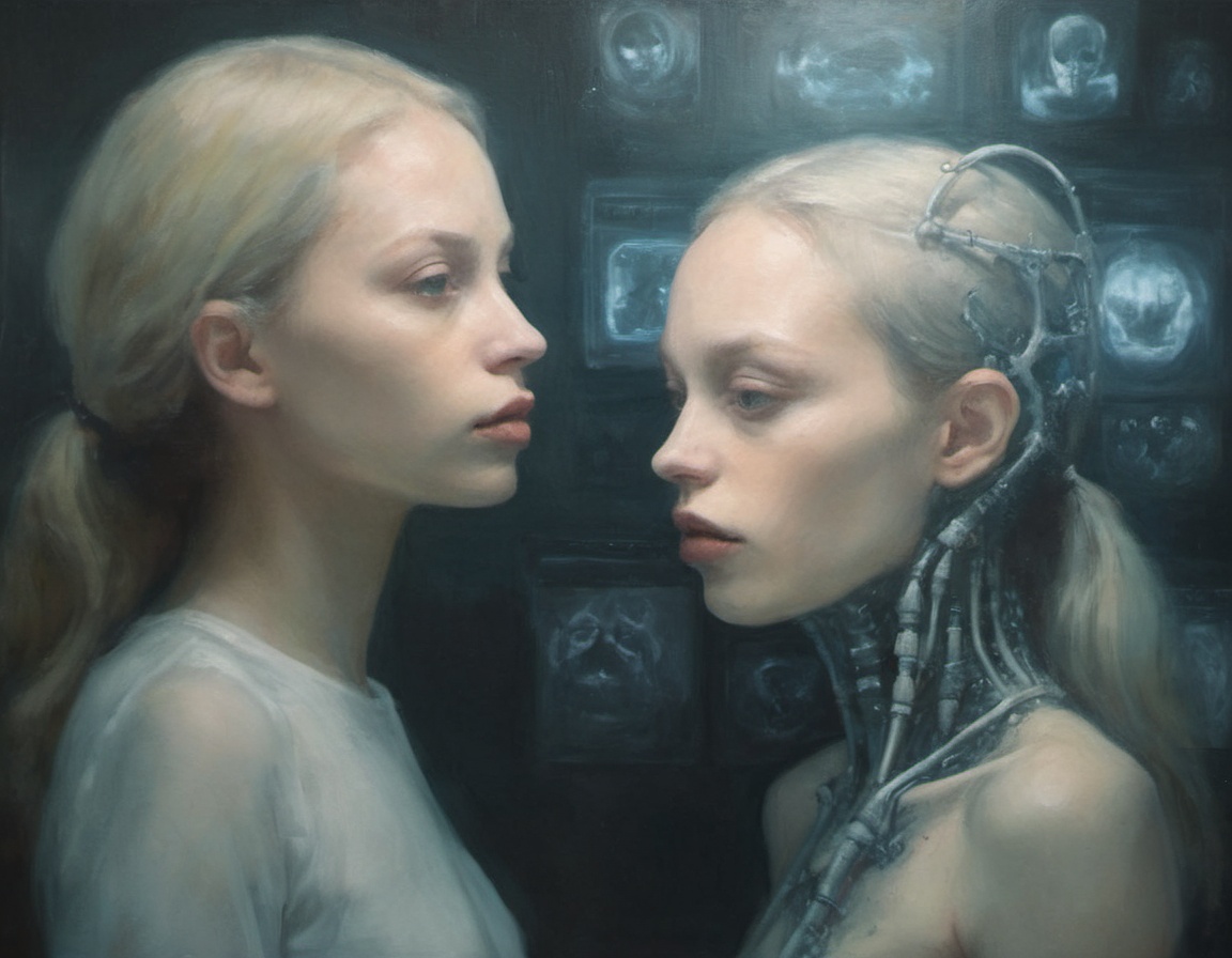 oil painting of intriguing conceptual scenerios xray film moody aesthetic by Anne Bachelier by petra collins by hr giger o...