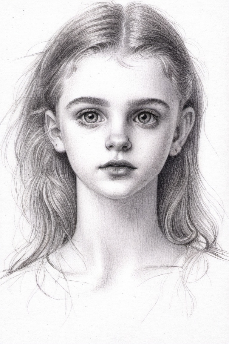 Pencil draw of a young girl on paper on Tensor.Art
