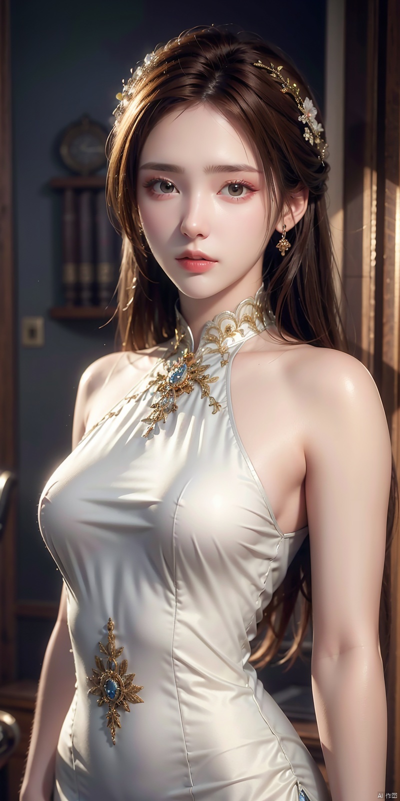  , best quality, 8K, HDR, highres, absurdres:1.2, blurry background, bokeh:1.2, Photography, (photorealistic:1.4), (masterpiece:1.3), (intricate details:1.2), 1girl, solo, delicate, (detailed eyes), (detailed facial features), petite,skin tight, (looking_at_viewer), from_front, (skinny), (lipgloss, caustics, Broad lighting, natural shading, 85mm, f/1.4, ISO 200, 1/160s:0.75),dress, , ((poakl)),Light master,,nalanyanran