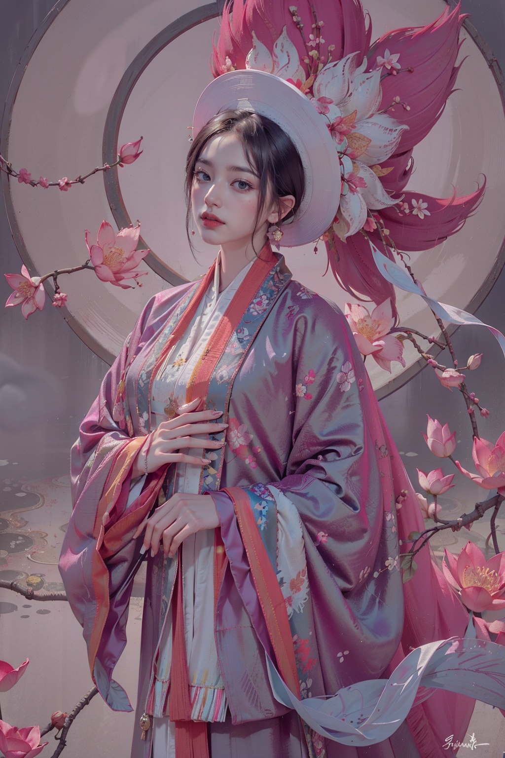 sage_aspect, (ebony whiskers),bodhi_leaf_hat, ([robes_of_enlightenment|yogi_tunic]:1.3), [mythical_kirin_cloak::10], saffron ([monk's_shawl:silver linings:0.4]:1.7) worn over ([phoenix_shroud:cherry_blossom_robe:0.4]:1.5),thoughtful, praying, lotus_eyes, prayer_bead_belt, sandalwood_bracelets, lotus_pond, vedic_manuscript,[prayer_mala, sutra_scroll, calligraphy_brush:0.4], 1girl,Softened Tints, Eastern Spectrum, Graceful Brushwork,sharp focus,<lora:oc_v10:0.25>   <lora:nhatbinhv2:0.5> <lora:玄远仙境FairyWorld:0.5>