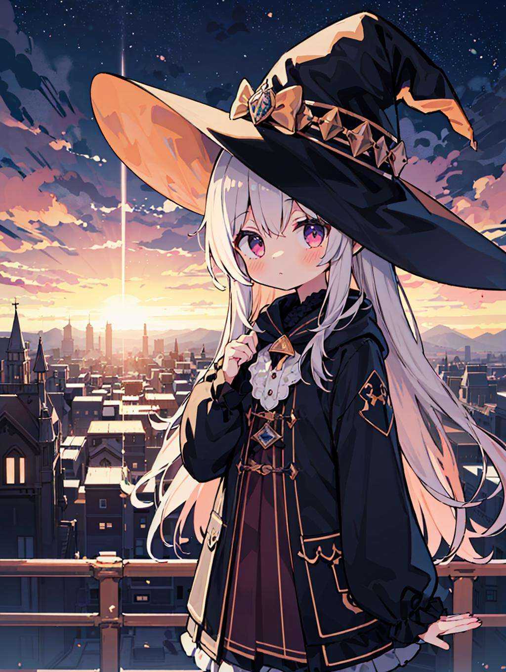 finely best quality illustration,ultra detailed,(kawaii:1.2),(cute),(high resolution:1.2),incredibly absurdres:1.3,incredibly fine illustration,8KBREAK1girl, solo, (kawaii witch:1.2), flying, in the sky, magnificent view, night, fantasy world, cowboy shot<lora:_L2090:-0.6><lora:Silicon-landscape-isolation:1>