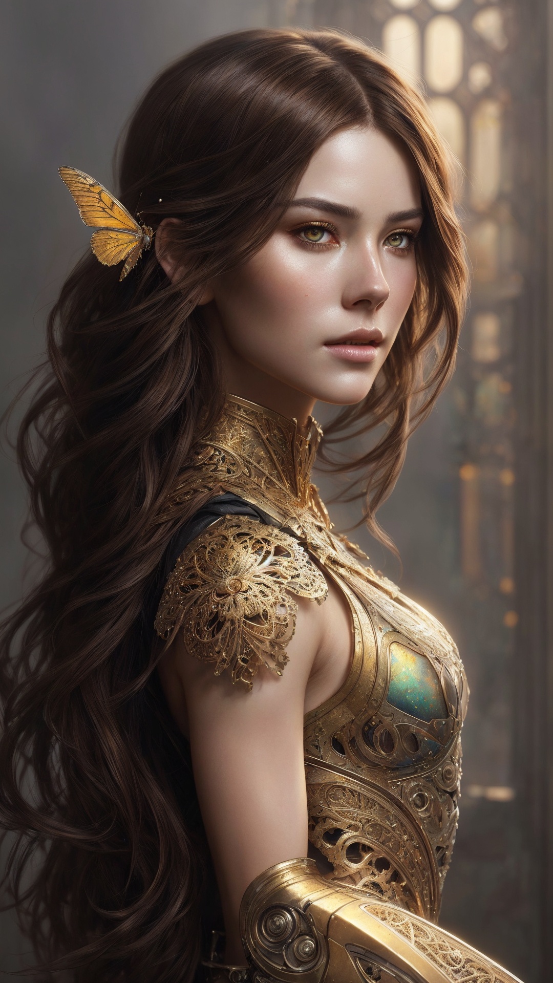 Portrait of a beautiful cyborg with 8k brown hair,  intricate,  elegant on Tensor.Art