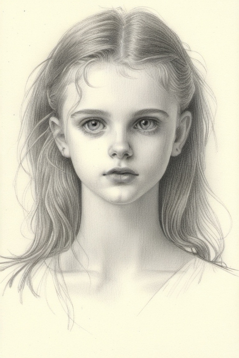 Pencil draw of a young girl on paper on Tensor.Art