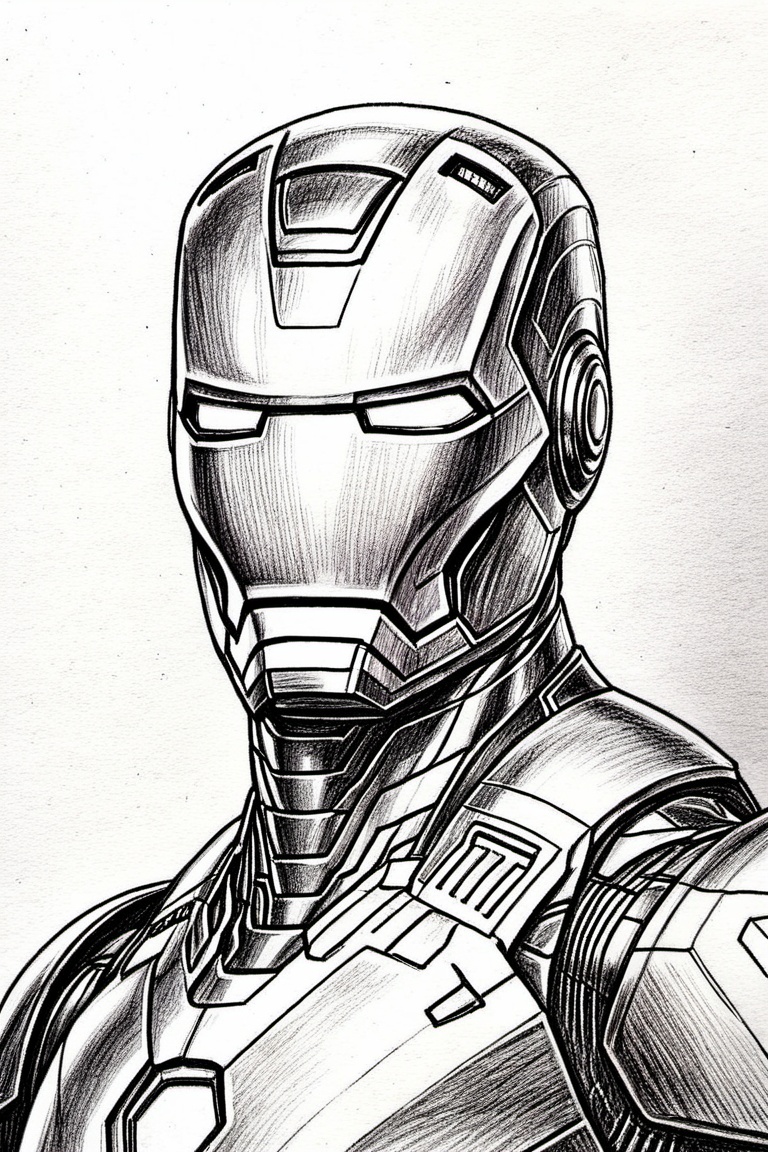 a pencil drawing of iron man from marvel comic on Tensor.Art