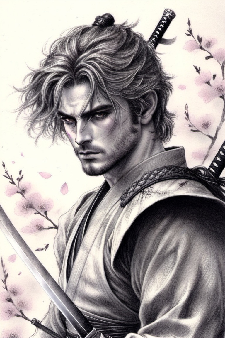 Samurai warrior,  steel katana in hand,  engaged in a fierce battle on Tensor.Art