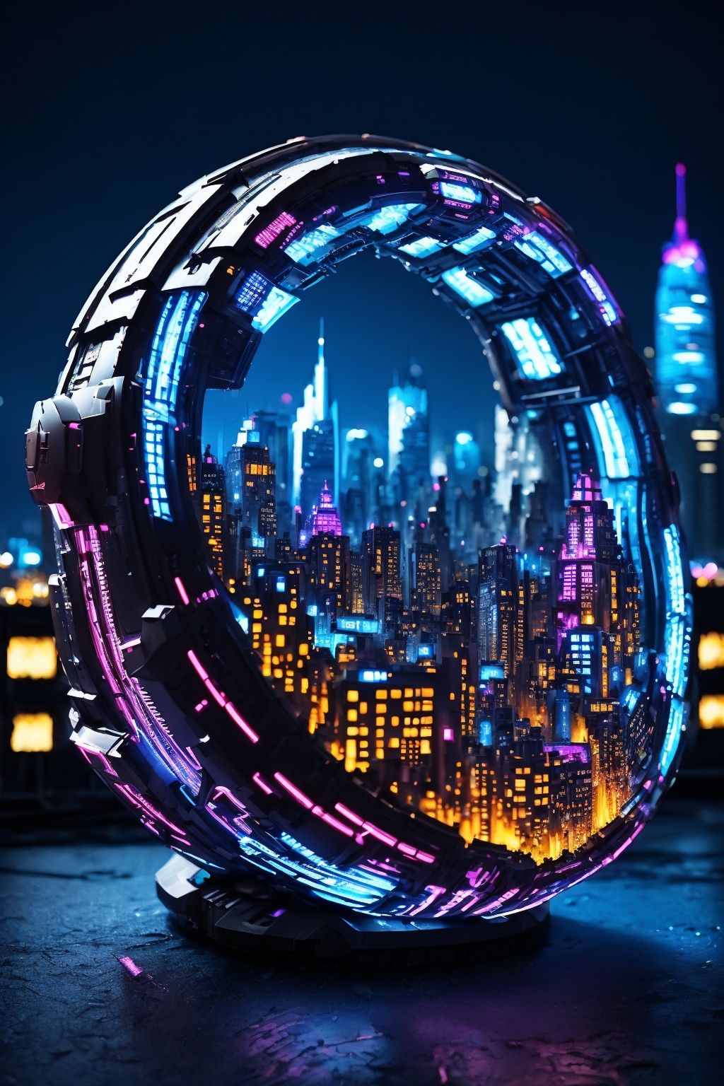 (masterpiece)), ((best quality)), 8k, high detailed, ultra-detailed, city, urban, cyberpunk, futuristic, futuristic skyscrapers, neon signs, flying cars, (rainy night:1.1), capturing the cyberpunk vibe of a futuristic city, <lora:UnrealNut:0.8>,
