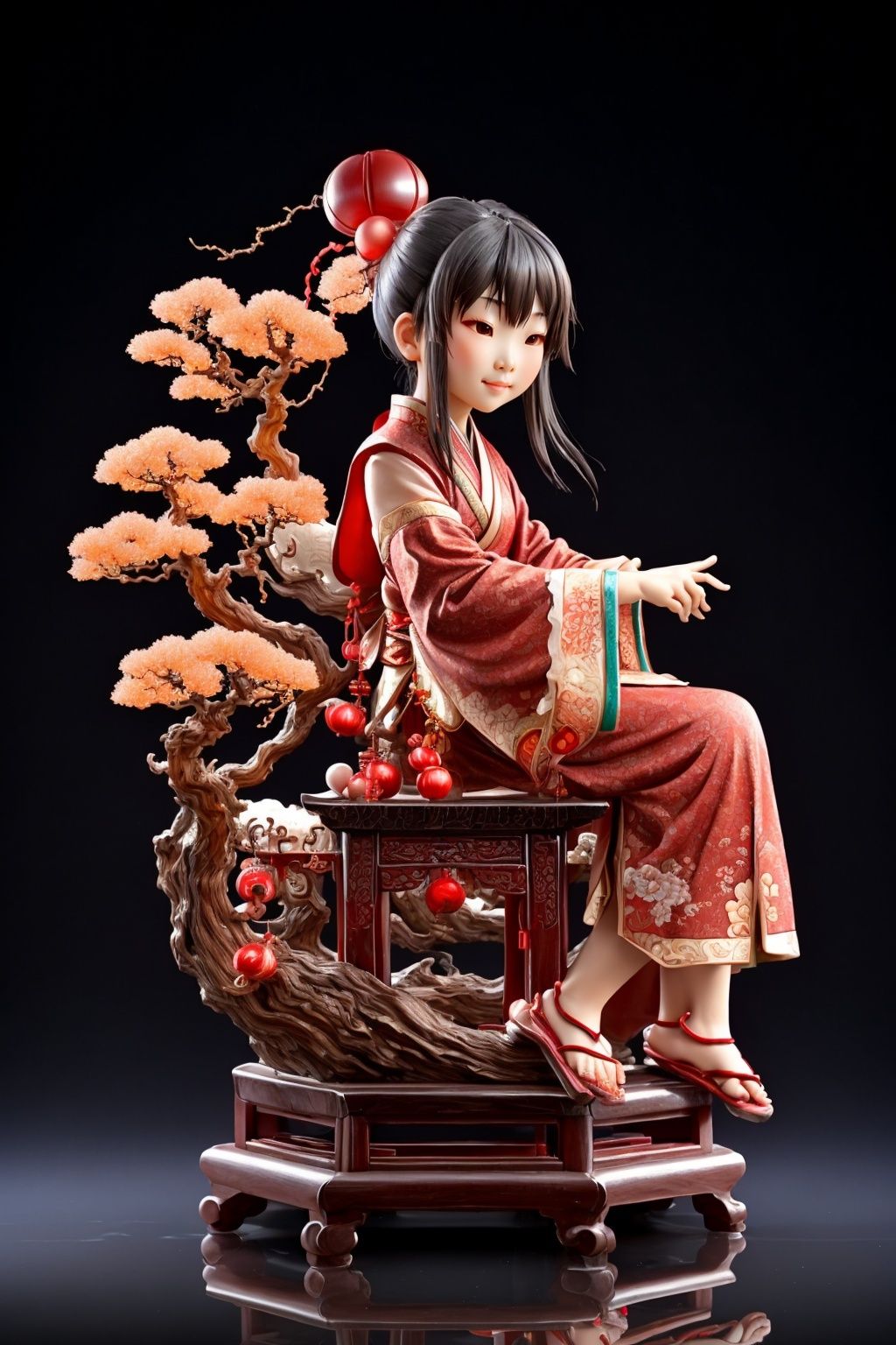 ((masterpiece)), ((best quality)), 8k, high detailed, ultra-detailed, Chinese style,chibi, lantern festival, 1girl, (admiring the glow of a sea of lanterns), joy and warmth, (full shot:1.2), from above, traditional Chinese lanterns, reflection in water, cherry blossom trees, warm reds and golds, soft and inviting lighting, capturing the serene beauty of a Chinese lantern festival..<lora:UnrealNut:0.8>,