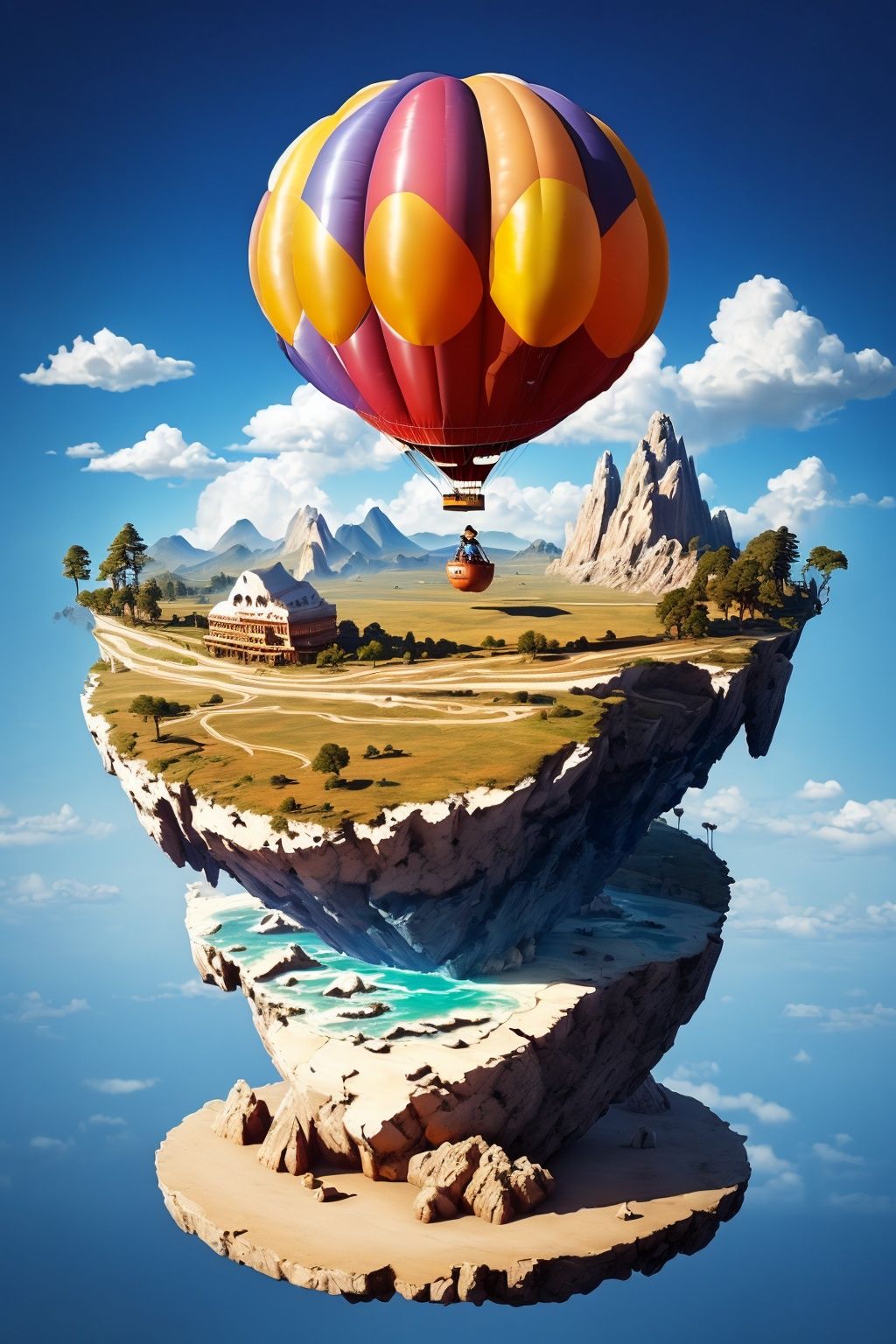 7: ((masterpiece)), ((best quality)), 8k, high detailed, ultra-detailed, fantasy, whimsical, 1girl, (embarking on a hot air balloon journey over a realm of floating islands), floating archipelago, fantastical creatures, vibrant skies, an aerial adventure in a world of imagination,<lora:UnrealNut:0.8>,