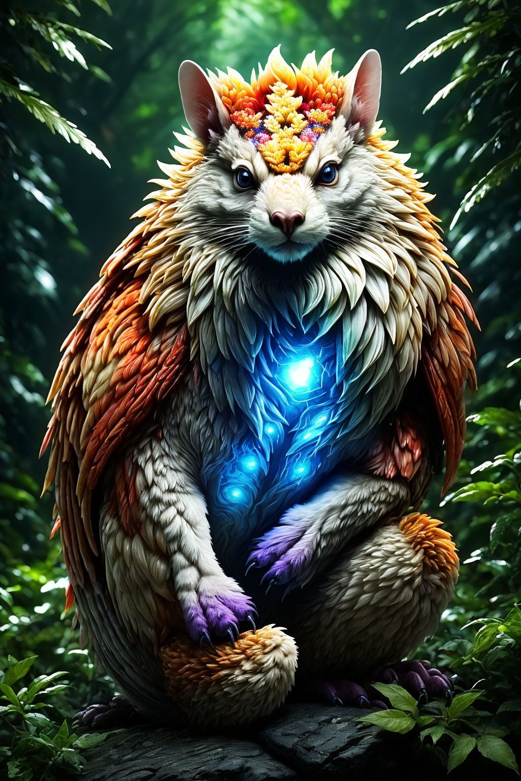 ((masterpiece)),((best quality)),8k,high detailed,ultra-detailed,fantasy,magic creature,enchanted forest,wonder,bioluminescent flora and fauna,ethereal atmosphere,<lora:UnrealNut:0.85>,