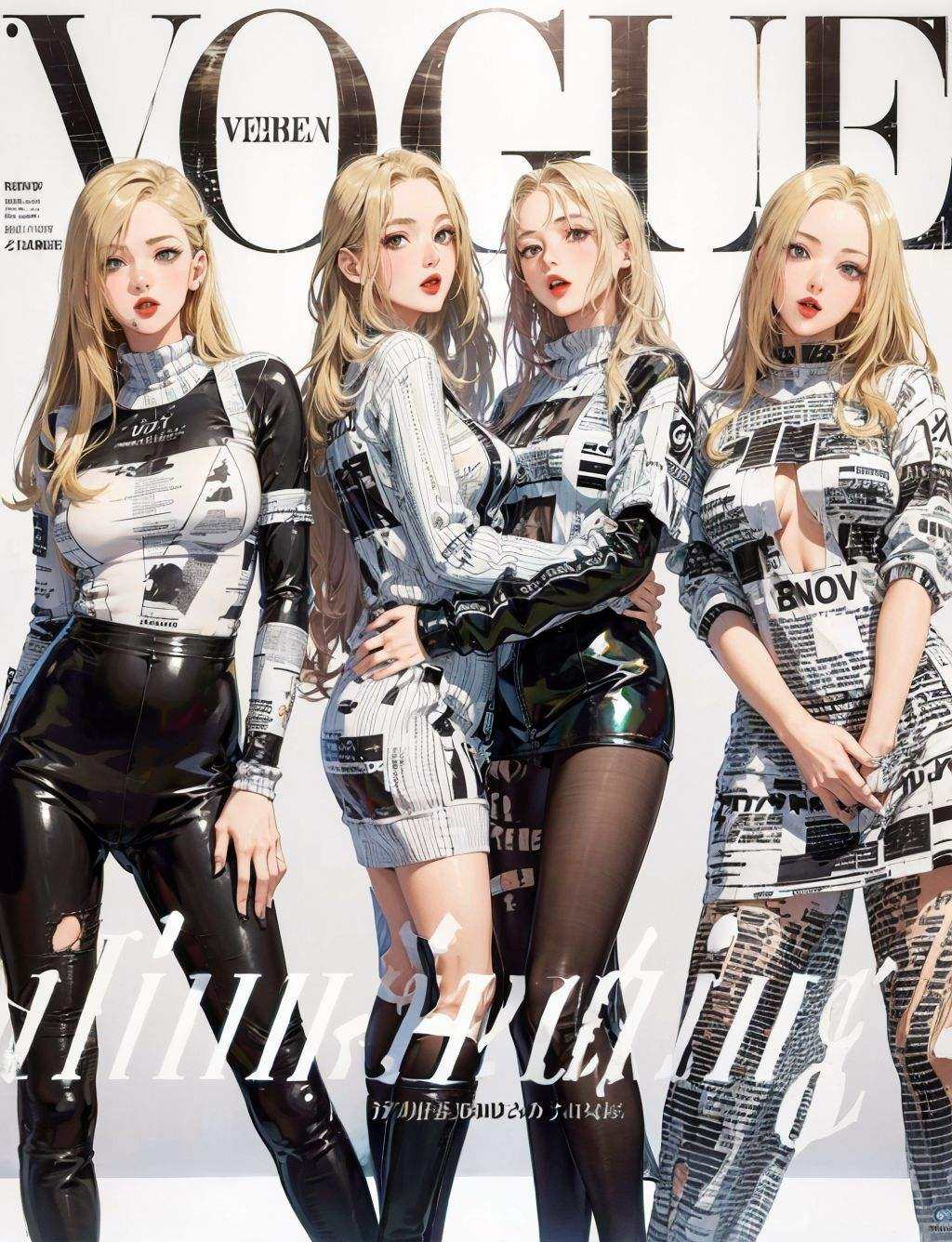 newspaper dress,  newspaper sweater,  multiple girls on Tensor.Art