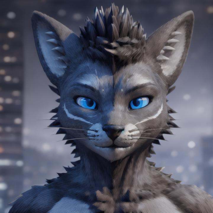 rexouium male ((((close up face portrait)))),  blue eyes,  red glowing emission patterns on the furs on Tensor.Art