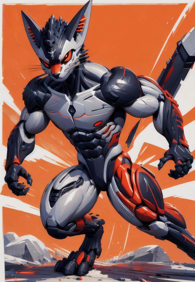 bicolor,  rexouium robot running,  muscular on Tensor.Art