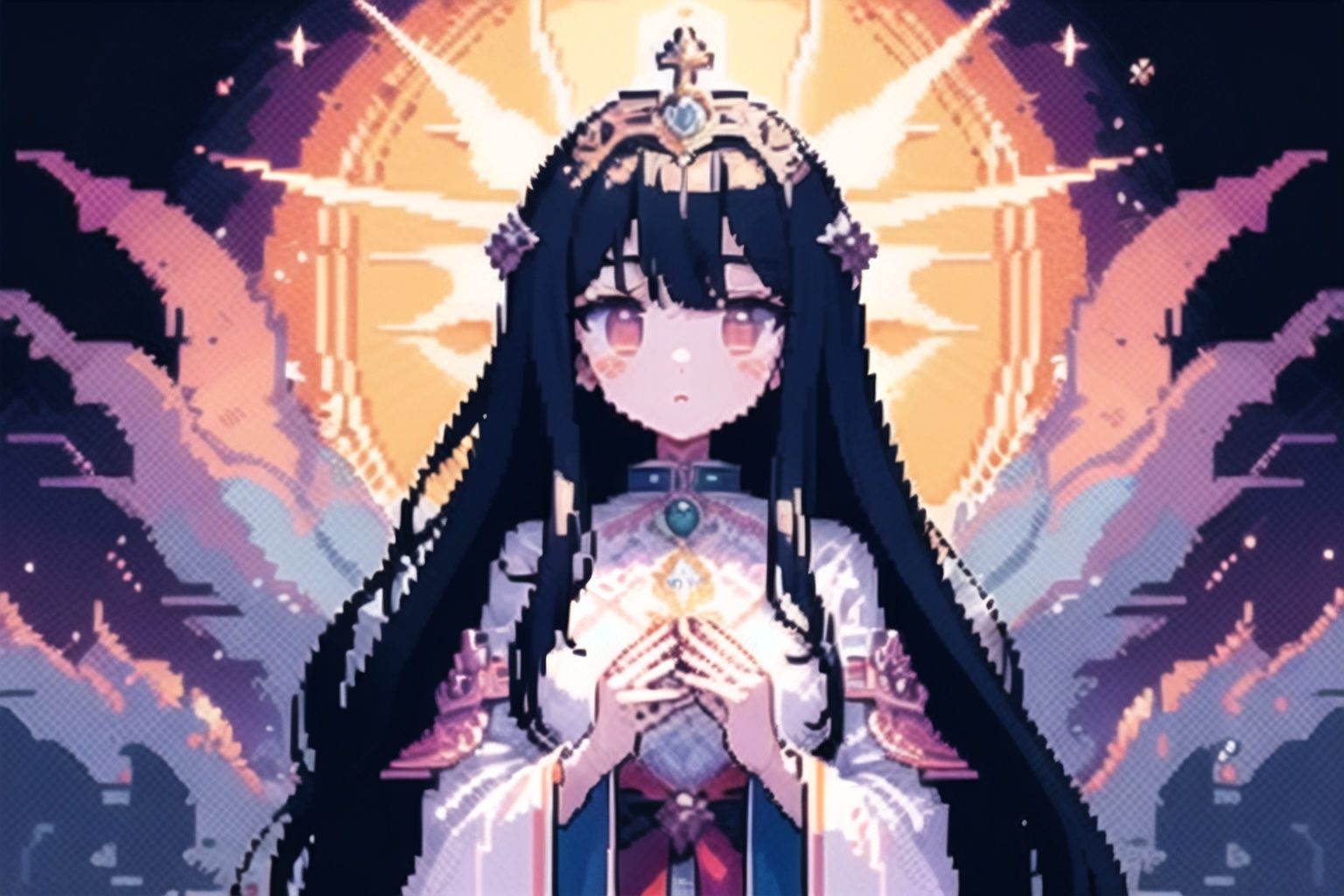 yhya no no no kagodeadanihi no karana video wallpaper, in the style of mystical portraits, kawaii art, eve ventrue, religious subjects, i can't believe how beautiful this is, aquirax uno, li-core,pixel art,像素