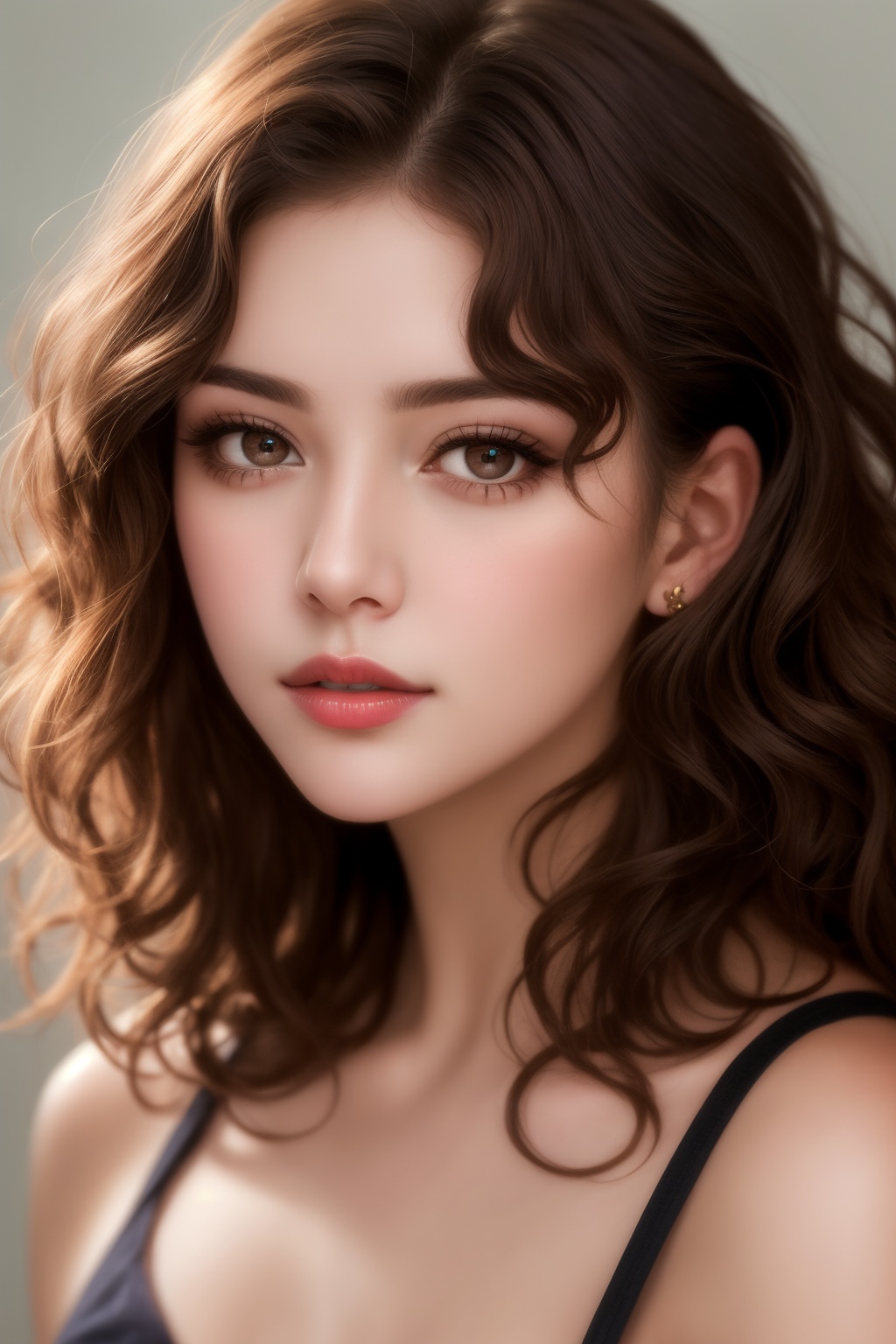 arafed woman with light brown eyes and curly hair posing for a picture, a masterpeice , realistic, shutterstock, digital art, soft portrait shot 8 k, beautiful portrait image, beautiful young girl, photo of a beautiful woman, gorgeous face portrait, perfect face and eyes, beautiful young woman, beautiful portrait photo, extremely beautiful face