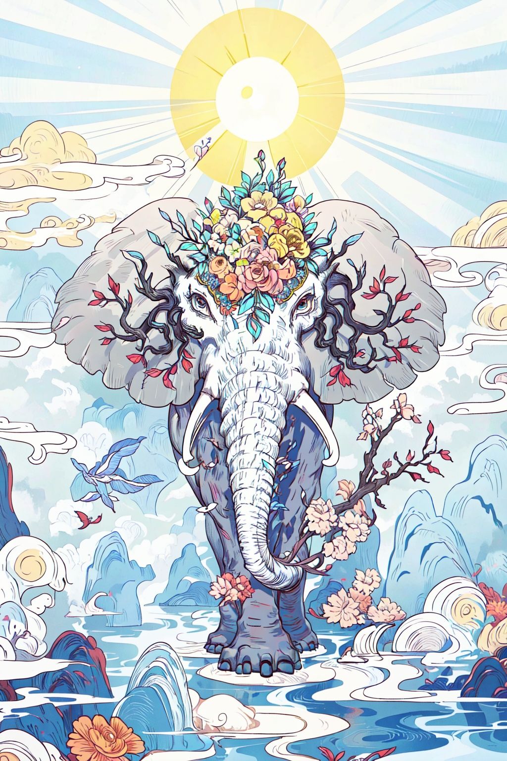 kelephant, no humans, sun, flower, UHD, high details, best quality, 16k,