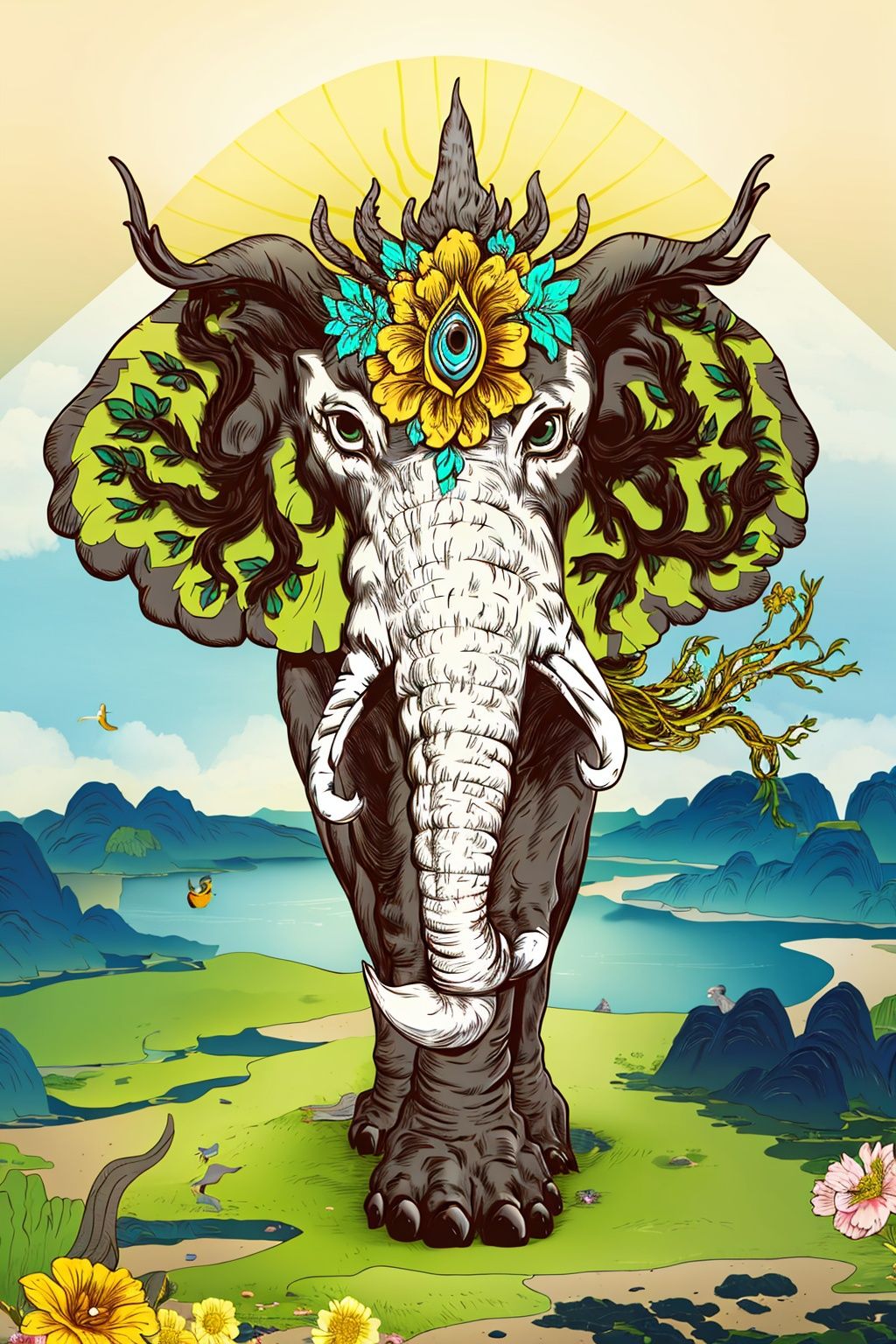 kelephant, no humans, sun, flower, UHD, high details, best quality, 16k,
