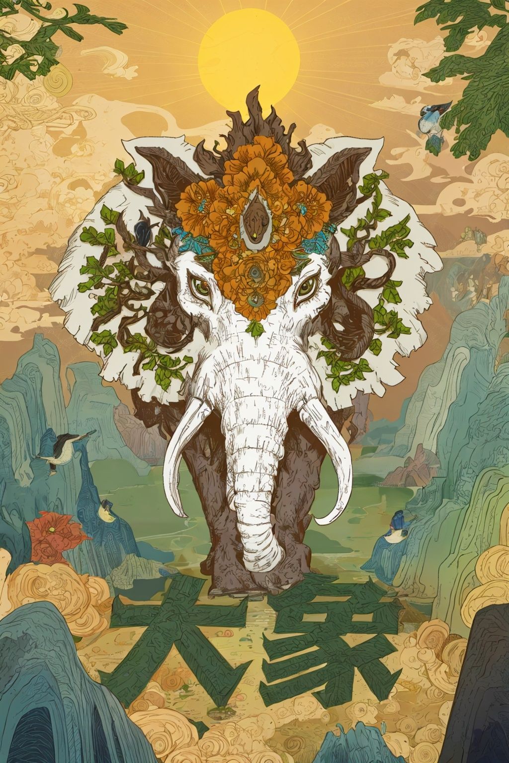 kelephant, no humans, sun, flower, UHD, high details, best quality, 16k,
