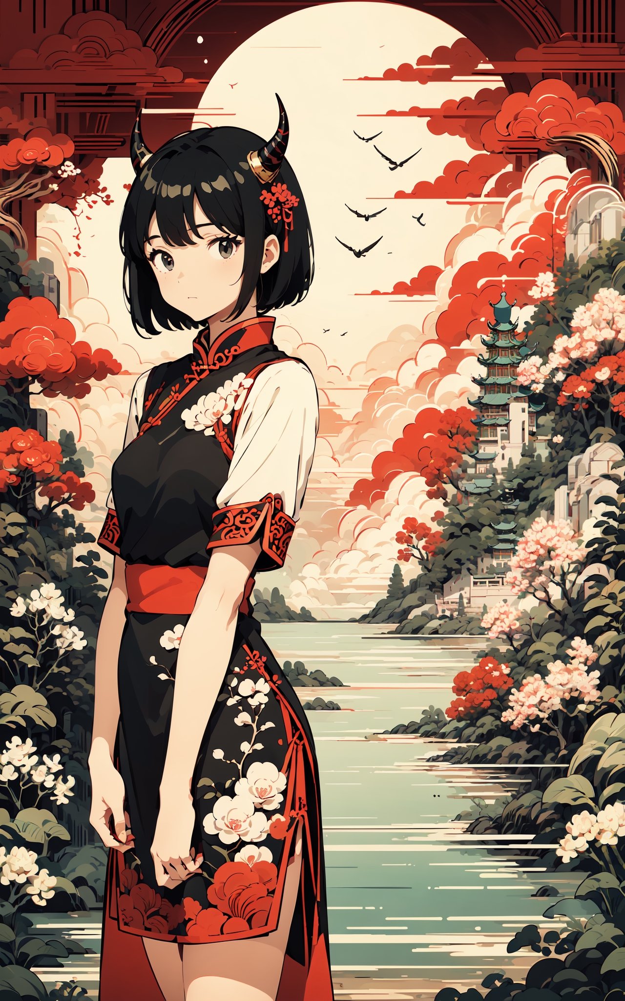 Girl,  Drees,  Black hair on Tensor.Art