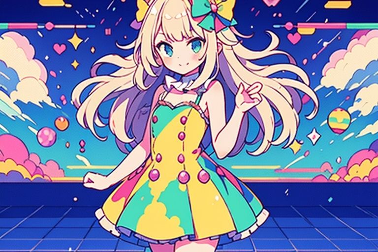 nintendo xsp party girl, in the style of shige's visual aesthetic style, luminous palette, kawacy, mosaic-like, clowncore, cute and colorful, musical academia,pixel art