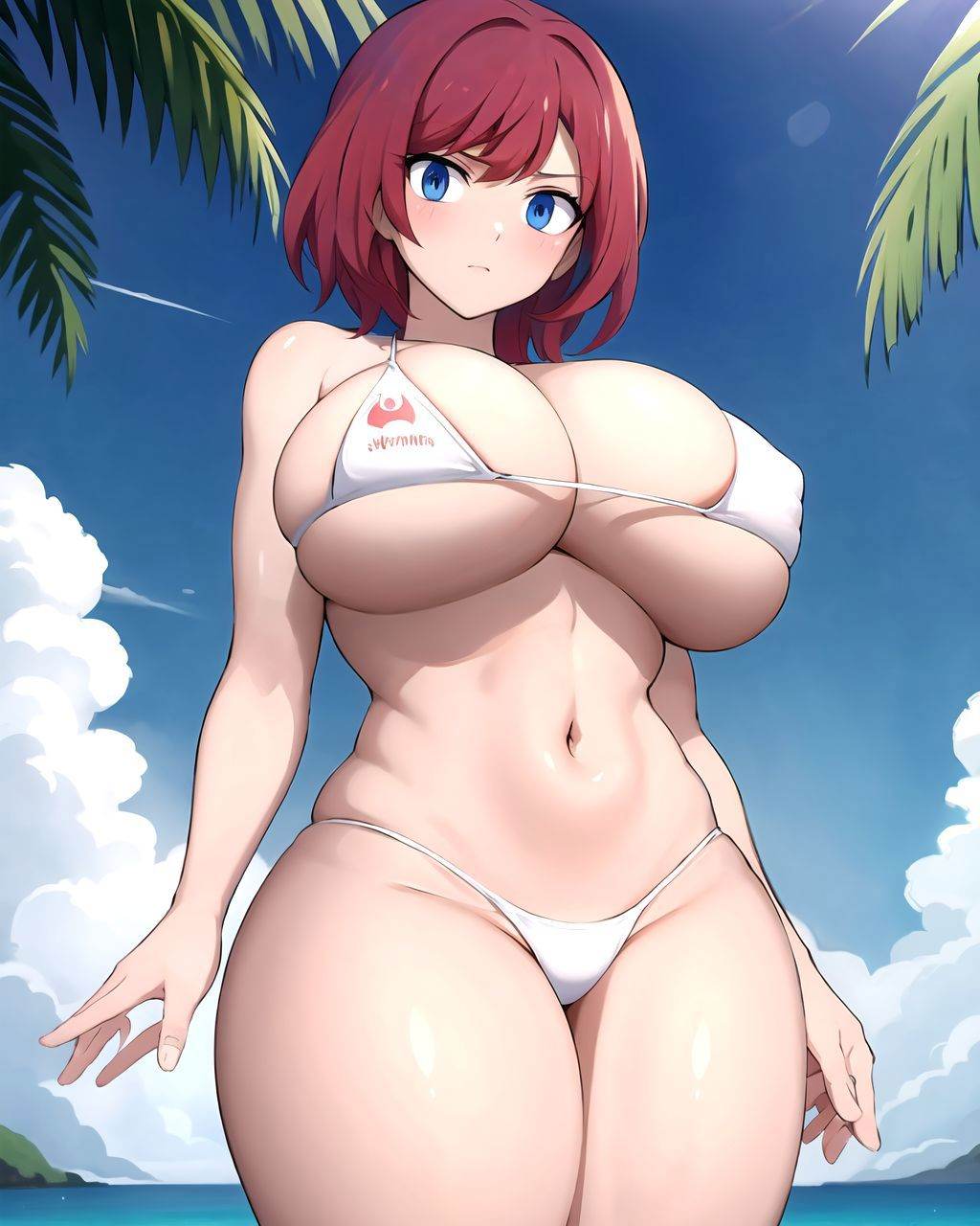 red hair,  blue eyes,  large breasts on Tensor.Art
