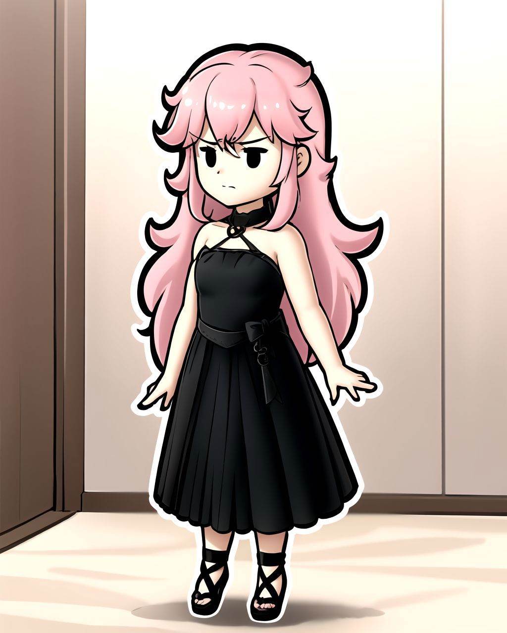 pink hair,  long hair,  black eyes on Tensor.Art