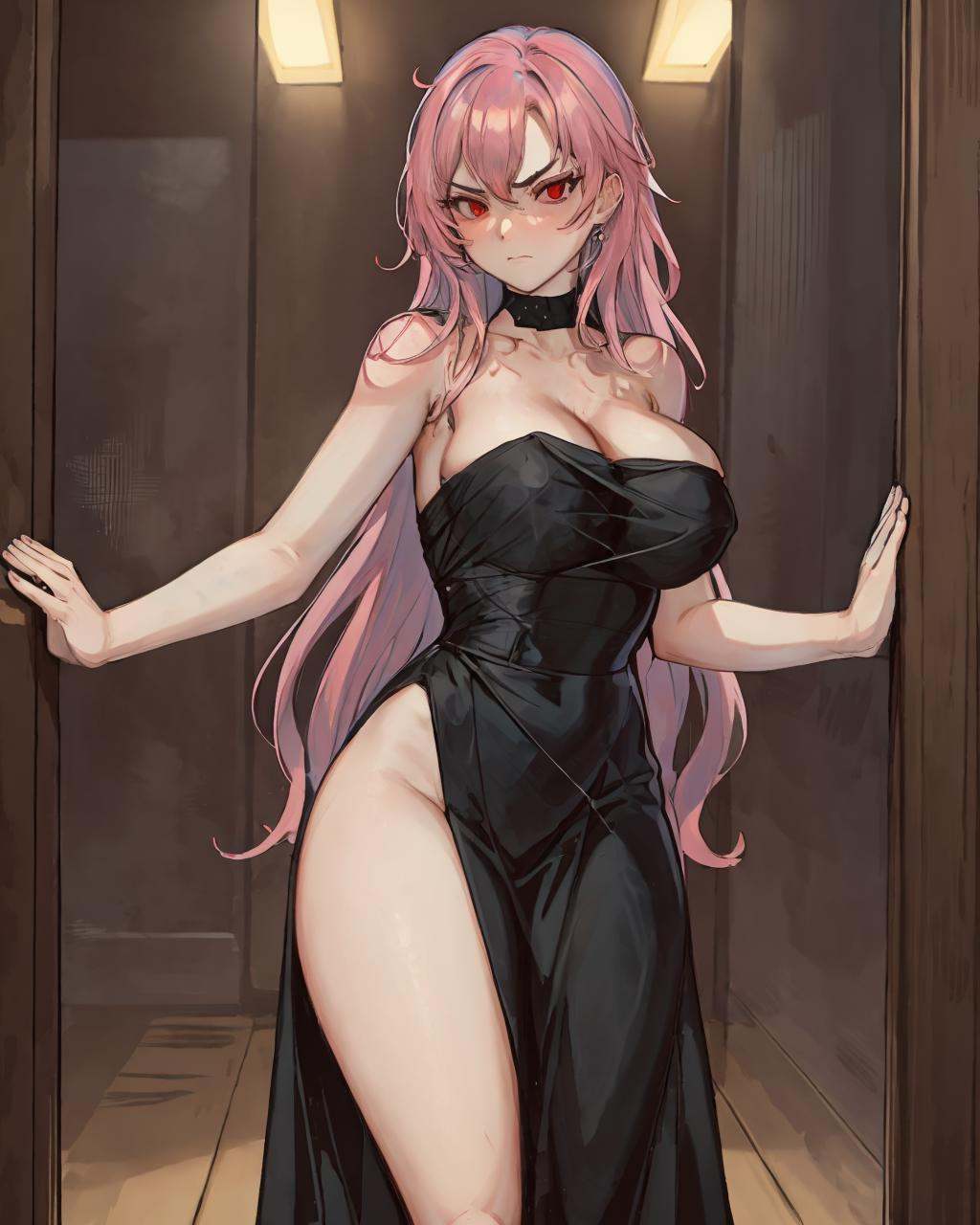 pink hair,  long hair,  red eyes on Tensor.Art