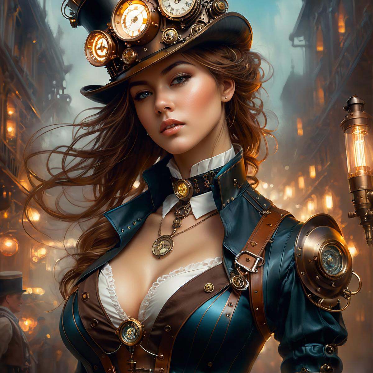 Long exposure photo of woman,  steampunk,  20 years old on Tensor.Art