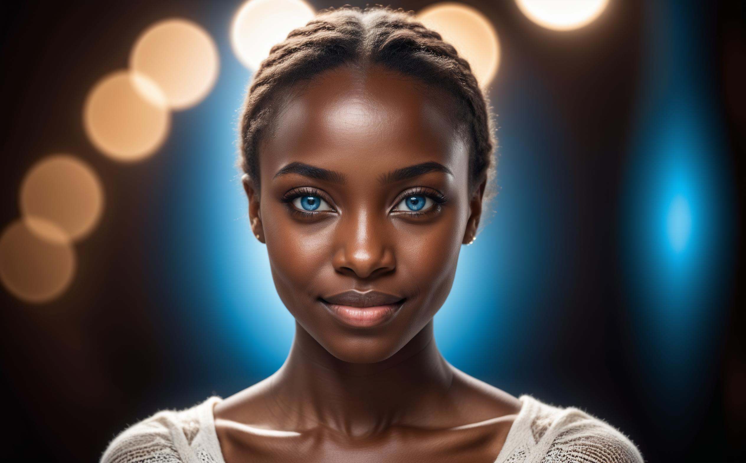 a young african woman,  blue eyes,  face portrait on Tensor.Art