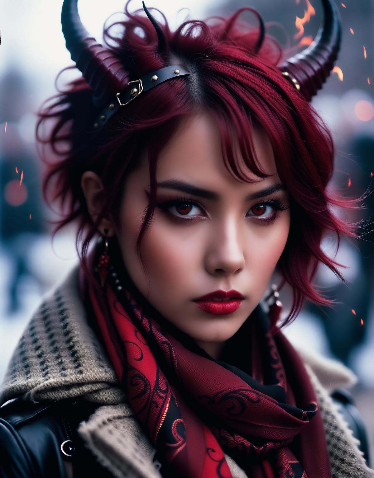 photograph,  punk young_female_demon,  red skin tone on Tensor.Art