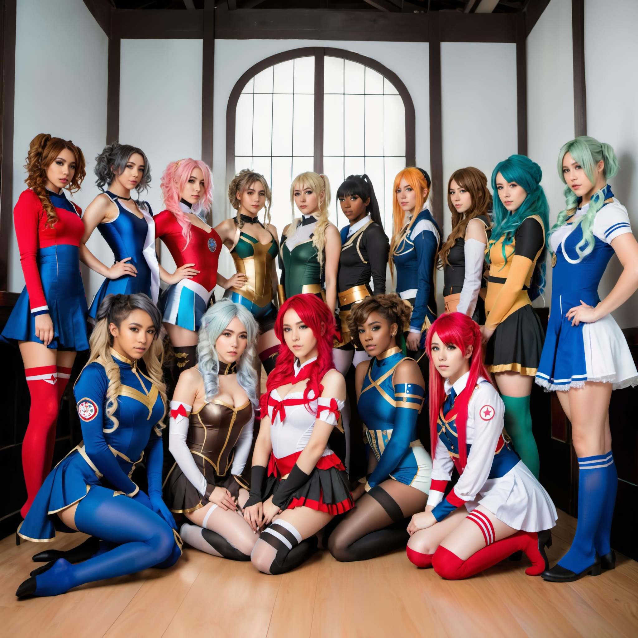 awardwinning RAW photo of room filled with young_woman,  cosplay,  full body on Tensor.Art