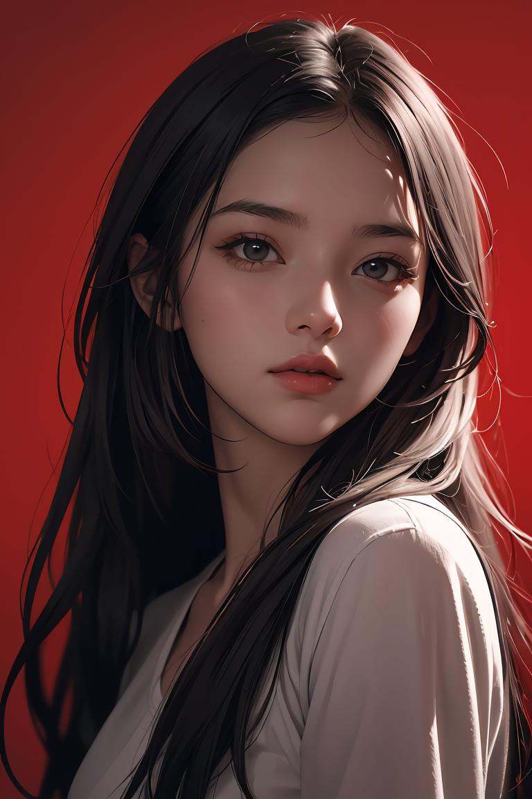 a 20 yo woman,  long hair,  dark theme on Tensor.Art