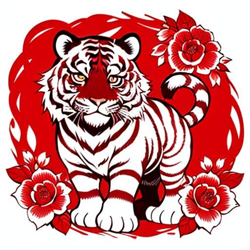 paper-cut art,tiger，red theme，flower,<lora:2261ac6b5fa0e73b866ba8b82812d42b2f4238b7f374111234d95800bae340f0:0.6>
