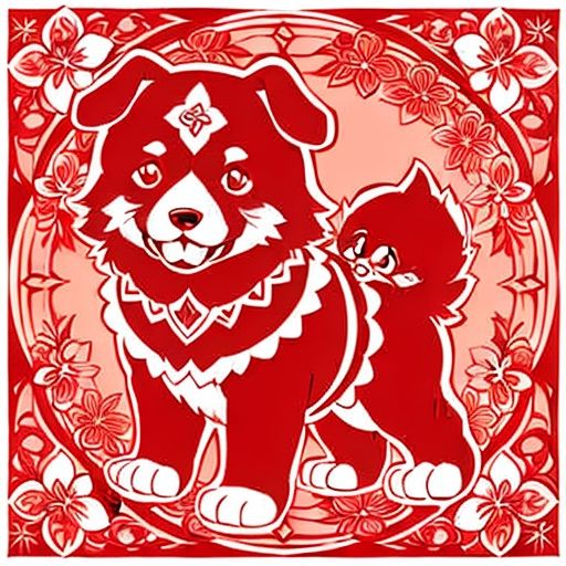 paper-cut art,dog，red theme，flower，Round Border,<lora:2261ac6b5fa0e73b866ba8b82812d42b2f4238b7f374111234d95800bae340f0:0.6>