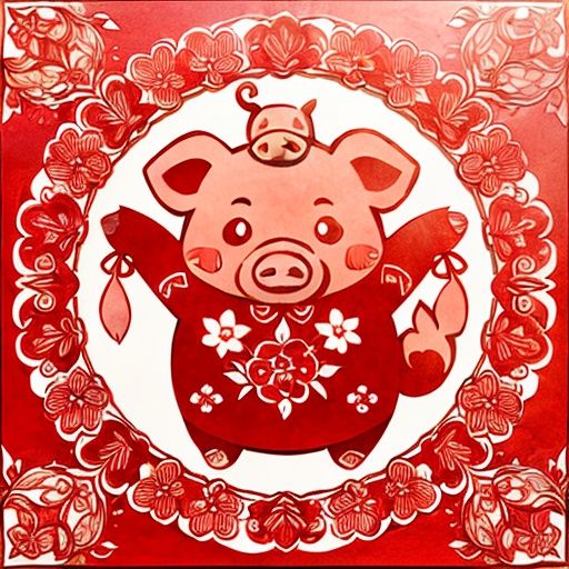 paper-cut art,pig，red theme，flower，Round Border,<lora:2261ac6b5fa0e73b866ba8b82812d42b2f4238b7f374111234d95800bae340f0:0.6>