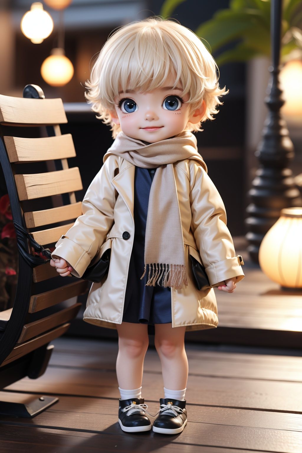 <lora:sen_20230918104202:0.9>,sen,smile,sitting,blurry background,blush,holding hands,white hair,siblings,chibi,short hair,long sleeves,coat,scarf,outdoors,grey eyes,depth of field,bangs,full body,blue eyes,