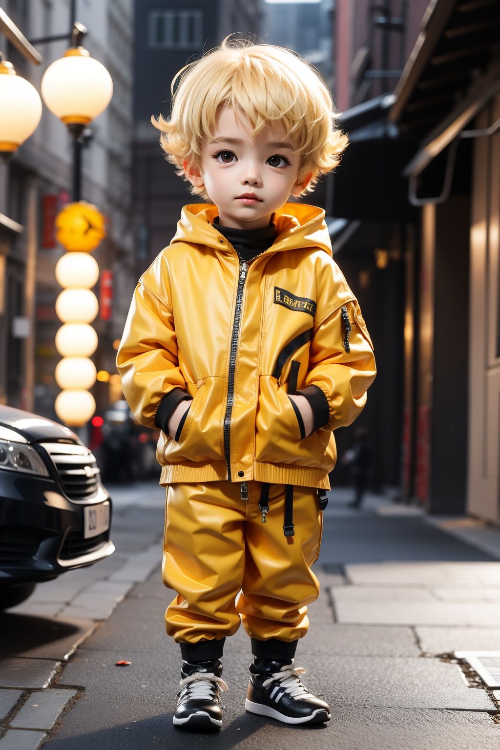<lora:sen_20230918104202:0.9>,sen,solo,1boy,male focus,blonde hair,looking at viewer,yellow eyes,chibi,black footwear,full body,coat,pants,standing,shoes,male child,child,hood,jacket,short hair,long sleeves,