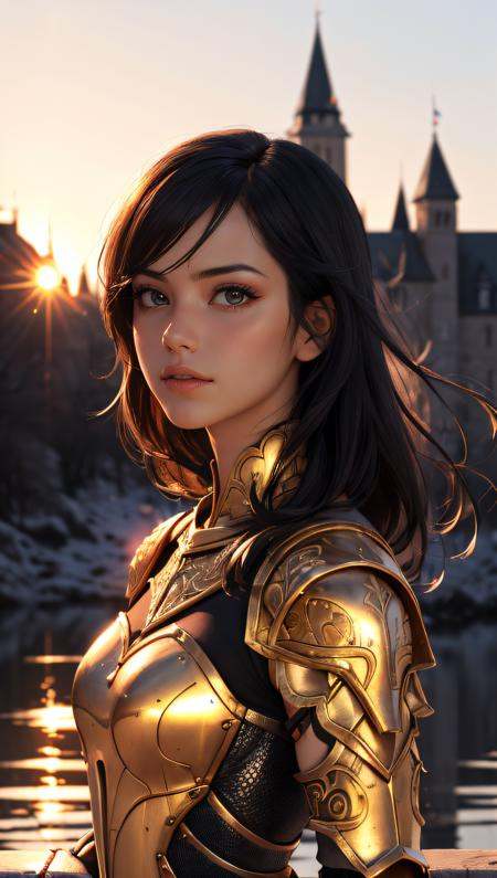 Portrait of a girl,  the most beautiful in the world,  (medieval gold armor) on Tensor.Art