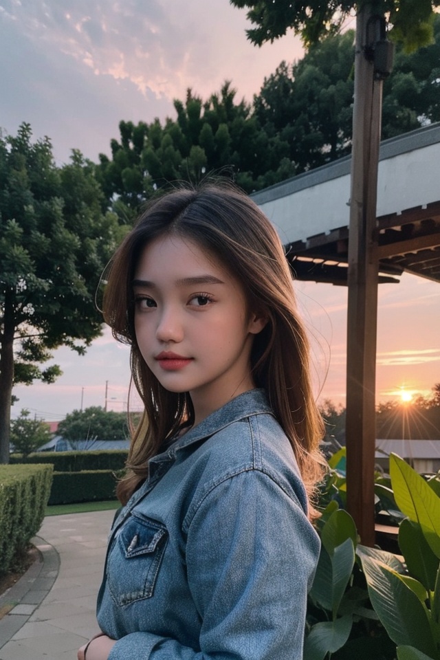 1Beautiful girl,  highly detailed,  High-definition raw color photos,  professional photograpy,  Realistic portrait,  teenager,  Outdoors,  beautiful sunset, 
,littlesshine,kienzy_mylien02,chndrika