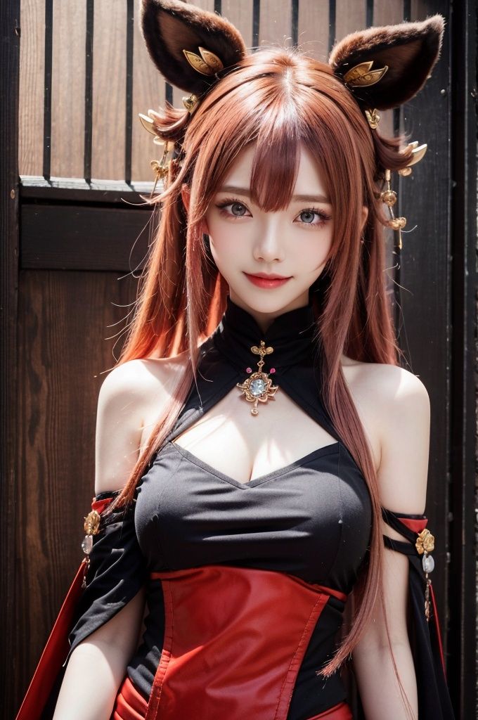 (Good anatomical structure),(solo),bachongshenzi, 1girl, yae miko, solo, pink hair, purple eyes, long hair, looking at viewer, hair between eyes, jewelry, animal ears, japanese clothes, fox ears, upper body, bare shoulders, bangs, detached sleeves, earrings, closed mouth, smile, hair ornament