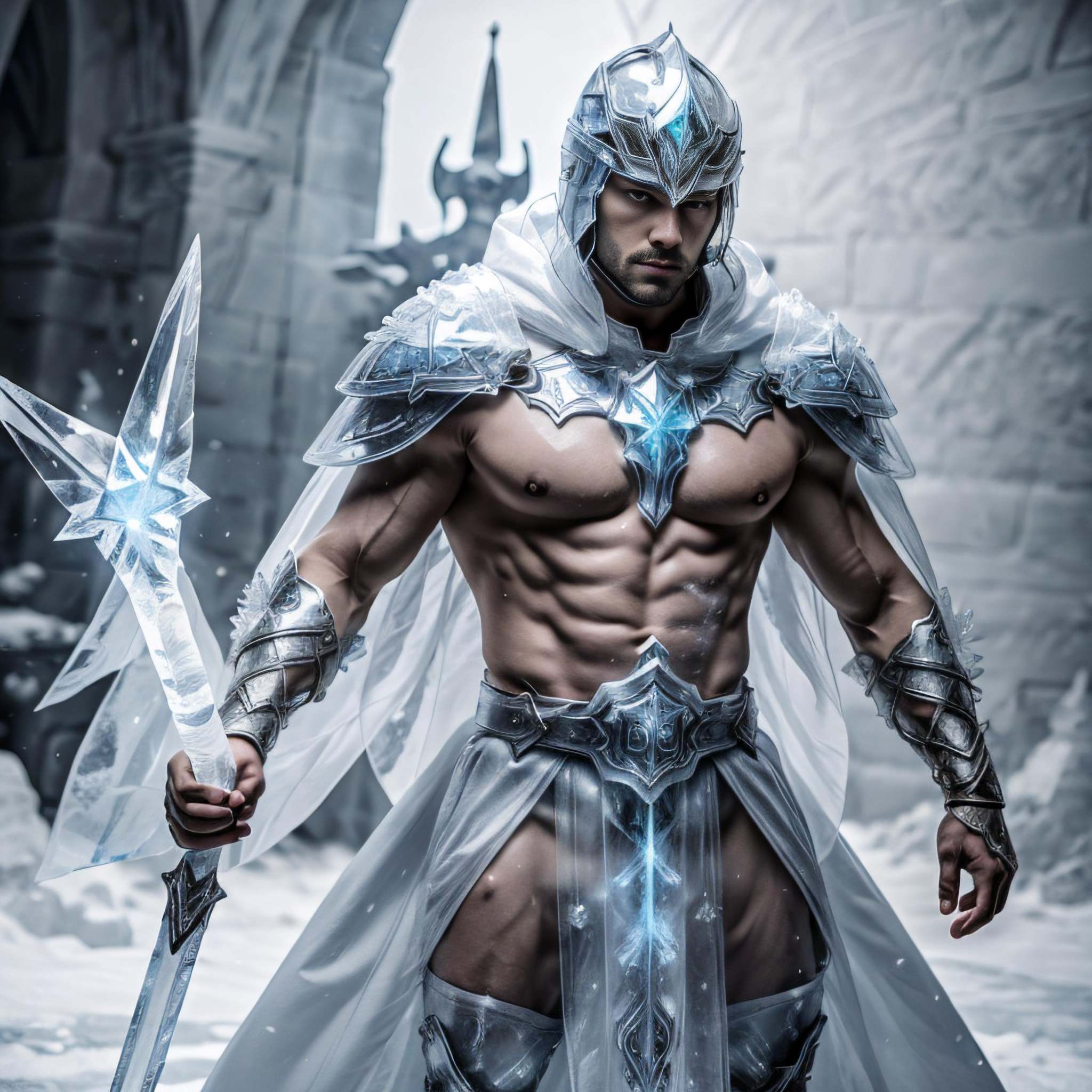ic34rmor,  wearing ice paladin armor,  ((fighting stance)) on Tensor.Art