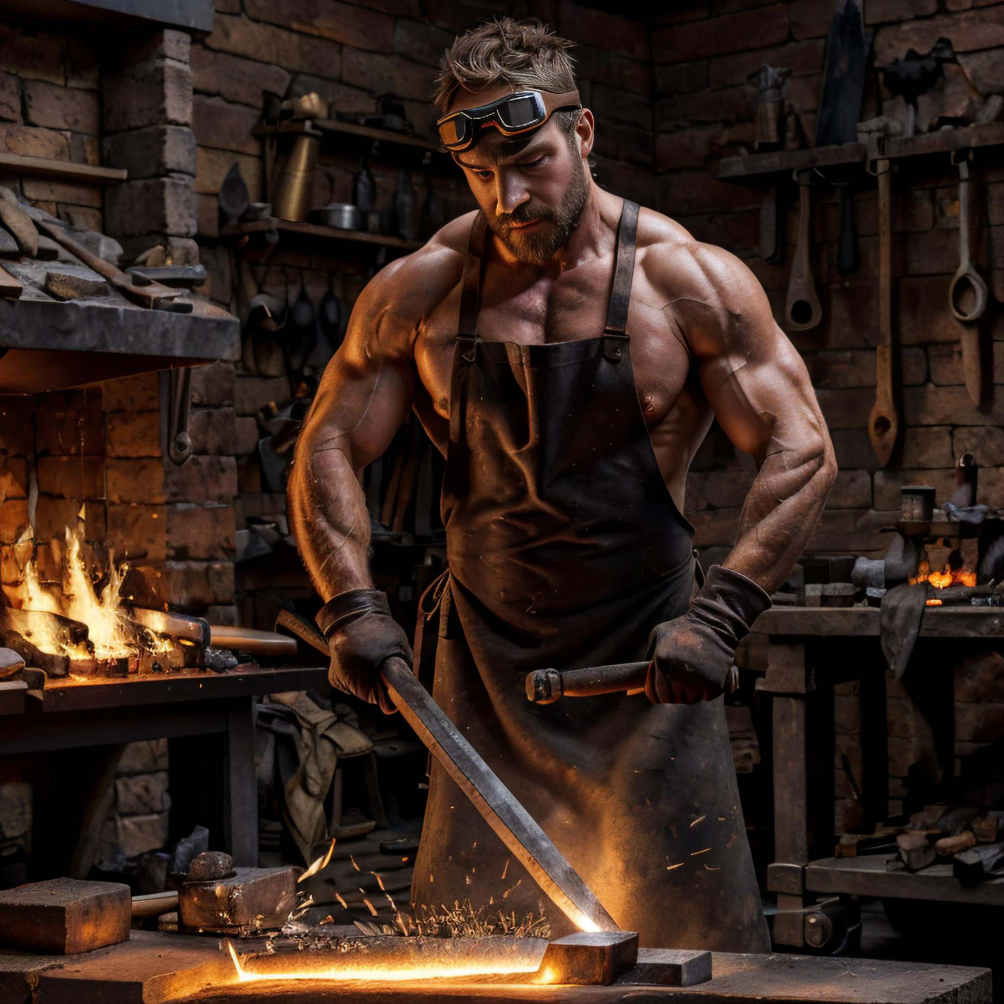 sexyblacksmith,  gloves,  naked apron on Tensor.Art